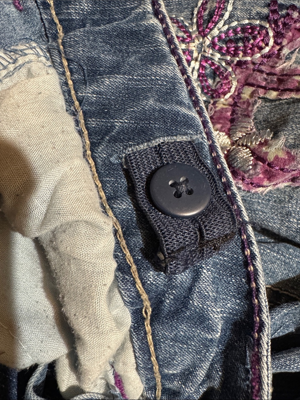 Y2K Cherokee Blue Denim Jeans Bootcut Purple Peace Floral Embroidery Western - Picture 8 of 10